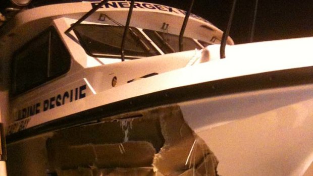 One hull of this catamaran was torn apart during a collision with a whale.