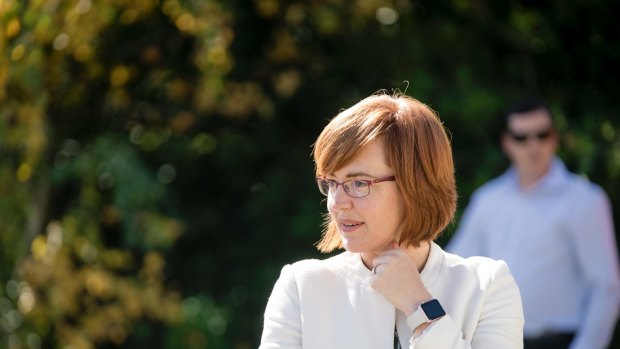 ACT Minister for Transport and City Services Meegan Fitzharris at Weston where green waste is being collected for the first time in the ACT. Photo: Sitthixay Ditthavong