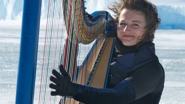 Classical harpist Alice Giles in Antarctica.