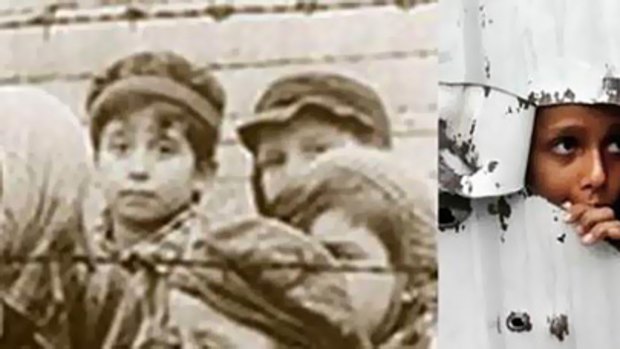 One of the pairs of images of the Holocaust and Palestinians sent by Australian Federation of Islamic Councils chairman Ikebal Patel.