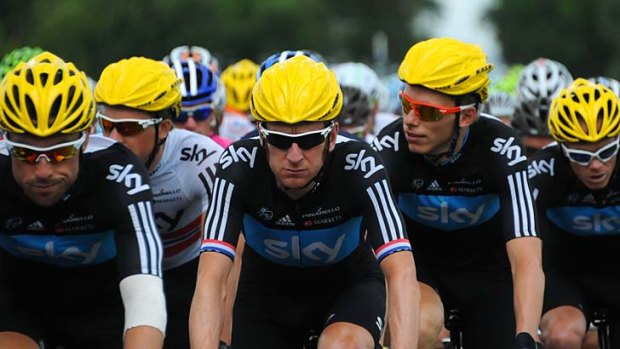 Out in front ... Bradley Wiggins has taken the yellow leader's jersey.