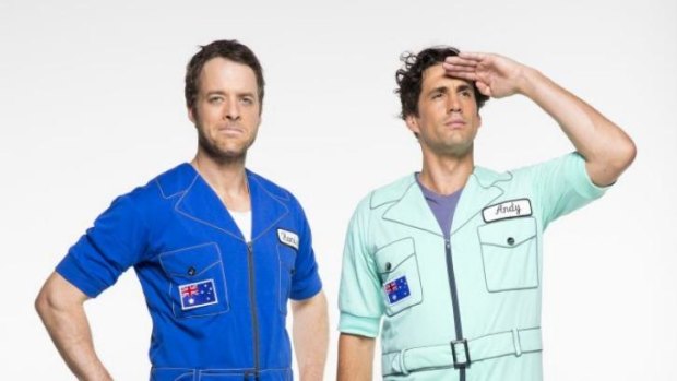 Mischief makers: Hamish Blake, left, and Andy Lee visit South America in their latest TV special.