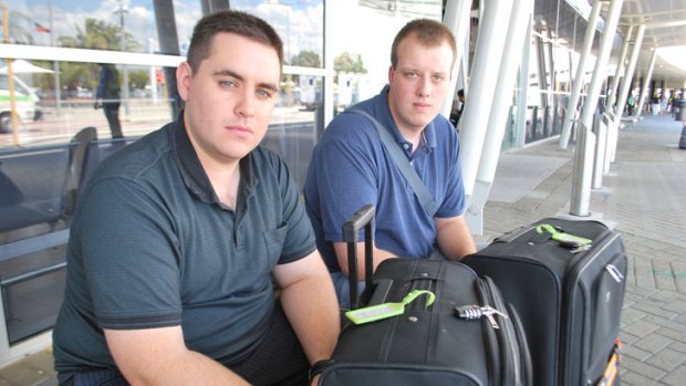 Scott West and Andrew Whitney are stranded at the Perth airport after their flight to Phuket is cancelled.