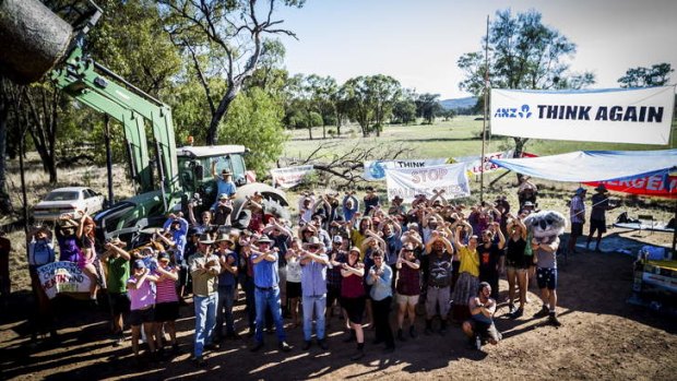 Protesters at Whitehaven's controversial Maules Creek coal mine development.