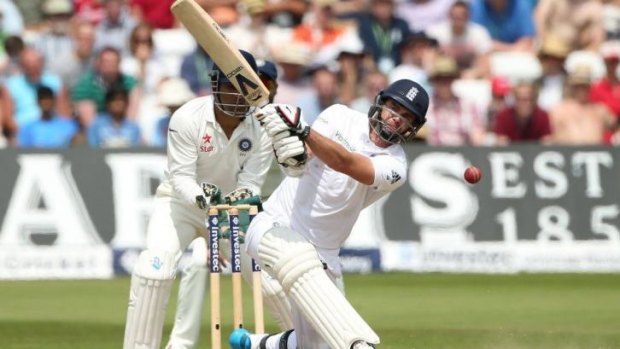 No bunny: England No.11 James Anderson attempts to hit out.