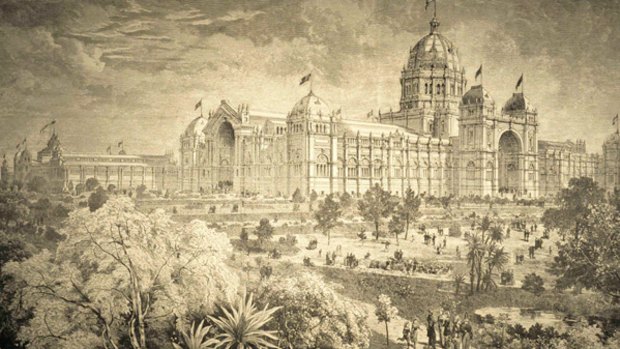 The Royal Exhibition Building and gardens in Australasian Sketcher, 1880.