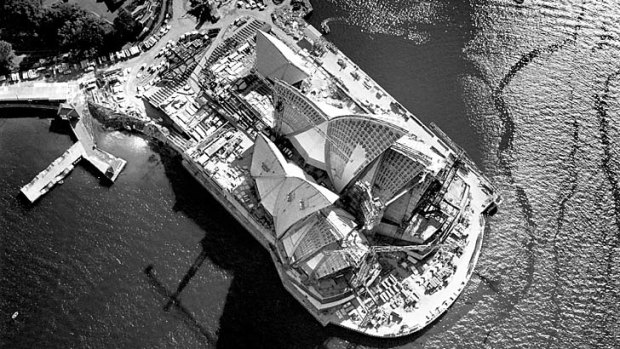 Happening times: David Moore's 1966 aerial of the Sydney Opera House under construction.