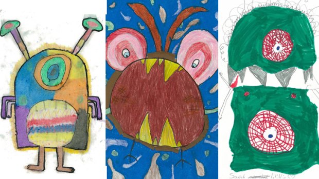 Three of the school childrens' hand drawn monsters which may be turned into six-metre high puppets.