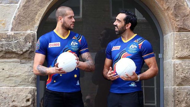 August: Sydney Swan Adam Goodes and Hawthorn star Lance Franklin at the announcement of the Indigenous Allstars team to take on Ireland in October.