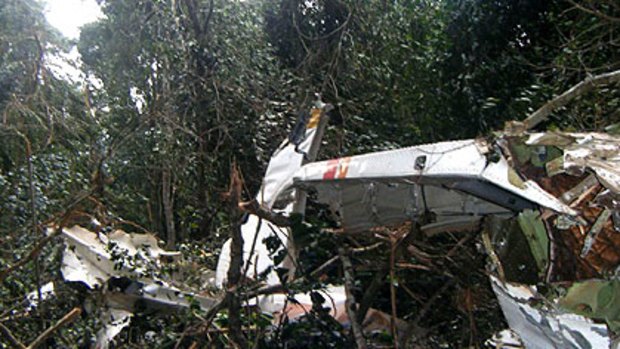 The wreckage of the plane that crashed in Congo earlier this month, killing six Australian mining executives and five others.