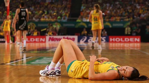 Australia's Natalie Von Bertouch suffered an injury against the Silver Ferns.