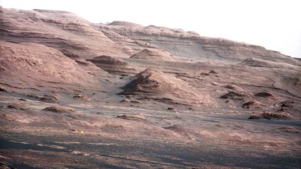 The base of Mars' Mount Sharp is pictured in this NASA handout photo taken by the Curiosity rover.