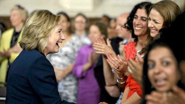Former Secretary of State Hillary Clinton meets delegates at the Women in Public Service Project at Bryn Mawr College, Pennsylvannia. Clinton helped launch the initiative in 2011.