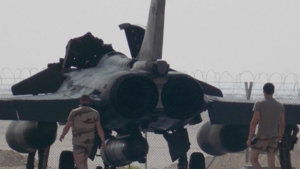 A French Rafale fighter jet at the Al-Dhafra base south of Abu Dhabi. France says it will carry out reconnaissance flights in support of the US air campaign against jihadists in Iraq.