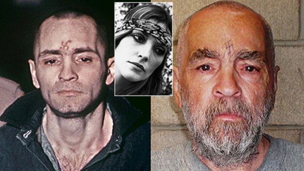 Mass murderer Charles Manson then and now and, inset, one of his victims, Sharon Tate.