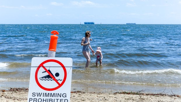 St Kilda beach was closed on Friday following thunderstorms the night before.