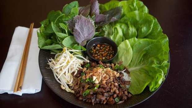 Red Lantern's go-to dish ... bun thit nuong, chargrilled pork marinated in honey and shallot with fresh herbs and lettuce.