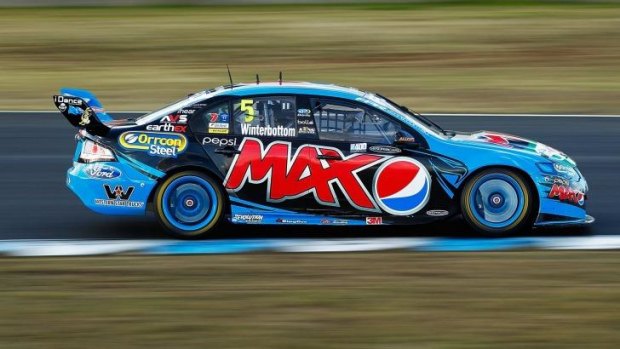Mark Winterbottom drives the Pepsi Max Crew Ford during race 28, which is round nine of the V8 Supercar Championship Series, at Sydney Motorsport Park on Sunday.