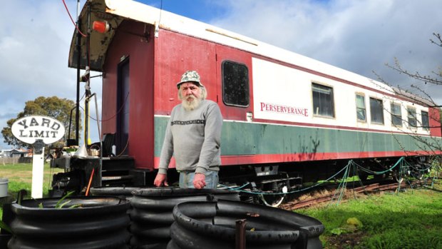 Talbot resident Ralph Durr lives in a train carriage at the old railway station site.