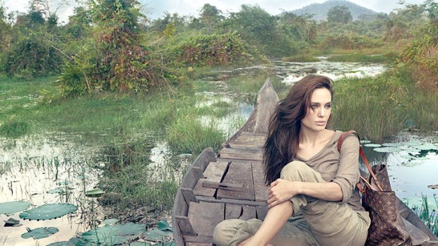 Natural look ... Angelina Jolie in Cambodia for the Louis Vuitton's 'Core Values' campaign.