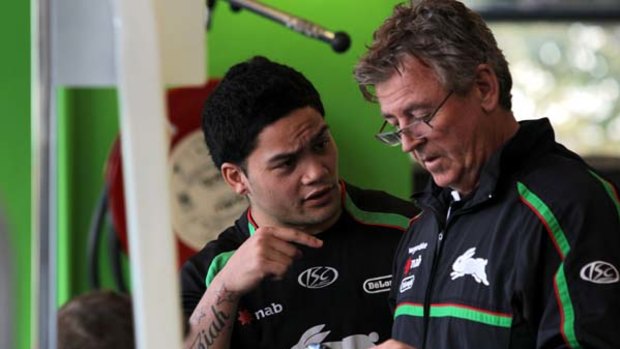 Making his point  ... South Sydney's Issac Luke is  cleared to play by Rabbitohs high performance director Errol Alcott - subject to a fitness test.