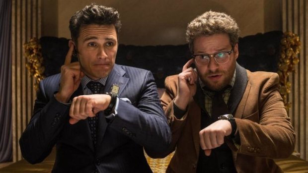 Bogged down in slapstick: James Franco, left, and Seth Rogen in <i>The Interview</i>.