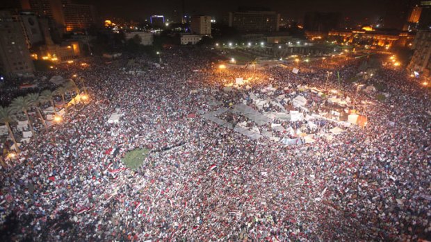 Anti-Morsi protesters gather during a demonstration at Tahrir Square in Cairo on June 30.