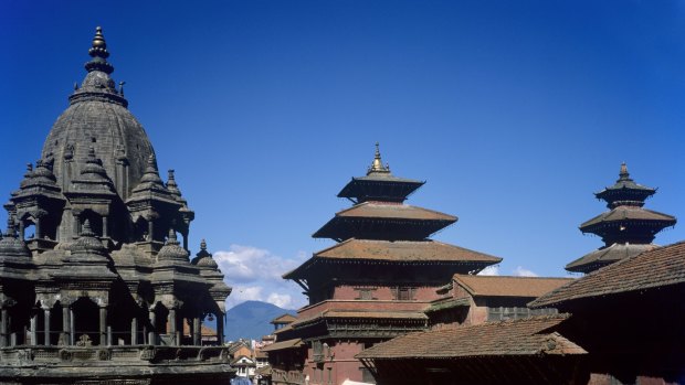 Pattans Durbar Square with Buddhist and Hindu Temples from the 17th Century, Kathmandu, Nepal. 