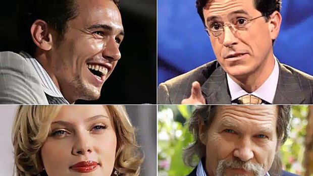 GQ's most honoured: James Franko (top left), Stephen Colbert (top right), Scarlett Johansson and Jeff Bridges.