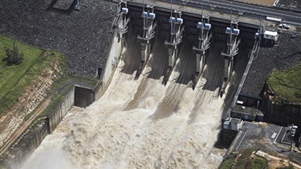 Wivenhoe Dam overflows during January's flood.