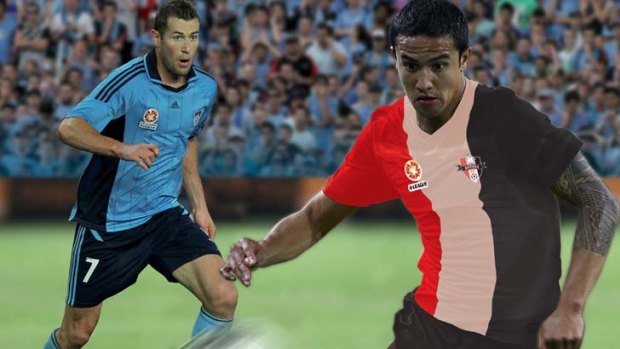 What might have been ... if the Sydney Rovers had got off the ground, Brett Emerton and Tim Cahill might have been squaring off at ANZ Stadium this weekend (image digitally altered).