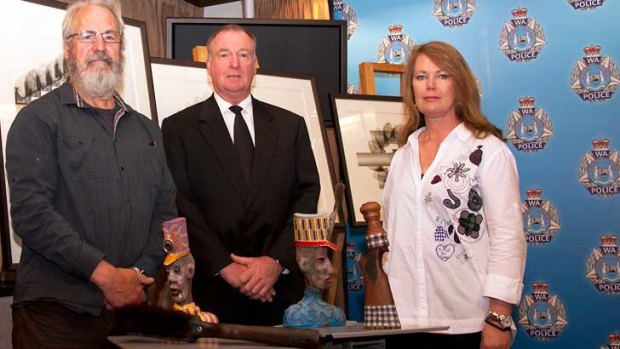Artist Stuart Elliott, Detective Inspector Dale Davies and ECU art curator Sue Starcken.