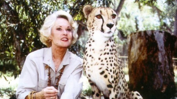 Tippi Hedren with a cheetah at Shambala Preserve in California. 