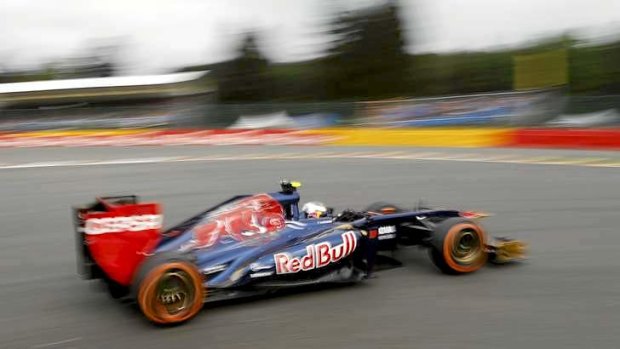 Daniel Ricciardo of Australia driving a Toro Rosso during practice at the Belgian Grand Prix.