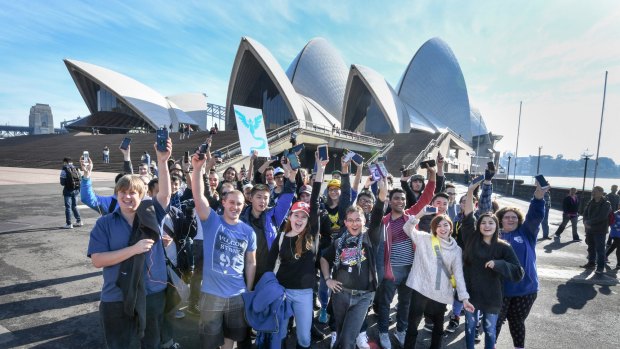 Pokemon Go fans meet at the Opera House on Sunday.