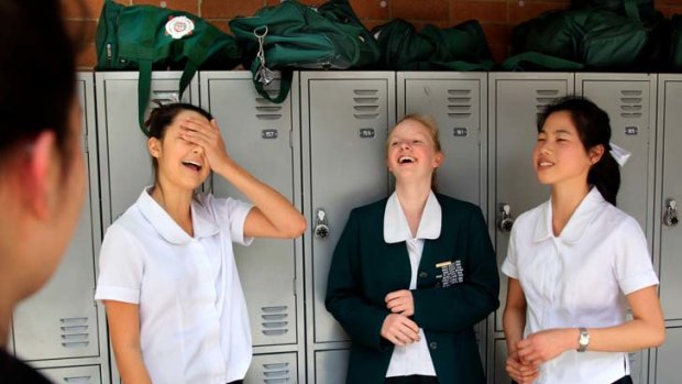 Pretty easy ... Jordana Zonaras, Jessie Tugwell and Simone Chin were not put off by the specific focus of the first HSC English paper yesterday.
