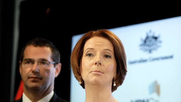 Prime Minister Julia Gillard and Senator Stephen Conroy, Minister for Broadband, Comunications and the Digital attend the announcement of Stage 1 of the National Broadband Network rollout at the Australian Technology Park in Everleigh, Sydney .