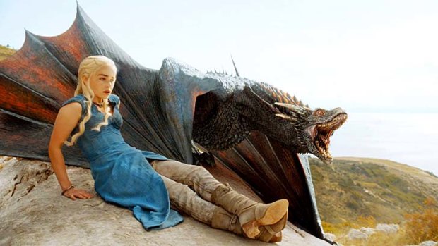 Daenerys Targaryen with her dragon in season four of <em>Game of Thrones</em>.