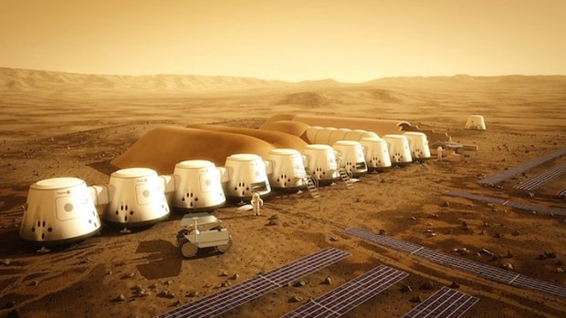 An artist's impression of what the Mars One colony will look like in 2023.