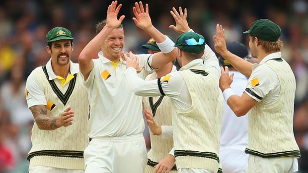 Suppprting act: Peter Siddle celebrates after dismissing Matt Prior of England on the final day of the second Test.