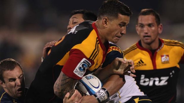 Chief destroyer ... All Blacks star Sonny Bill Williams was a constant threat for the Chiefs against the Brumbies at Bay Park Stadium on Friday night.