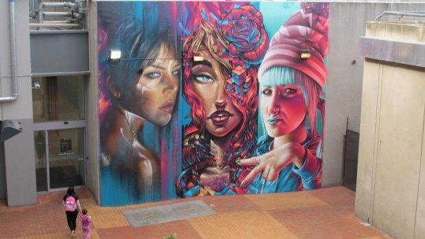 A monumental mural at Northland shopping centre in Preston, featured in Dean Sunshine's book <i>Street Art Now</i>.