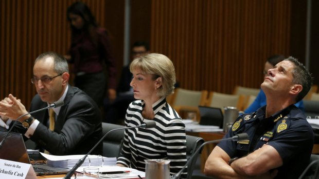 Australian Border Force Commissioner Roman Quaedvlieg during a hearing with the Legal and Constitutional Affairs committee at Parliament House in Canberra.