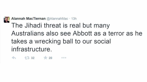 Alannah MacTiernan's tweet.
