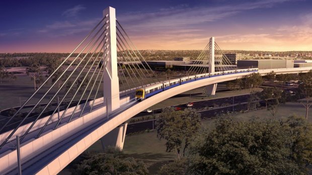 An artist's impression of a bridge that will carry the rail line over Windsor Road at Rouse Hill.