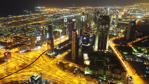 Downtown Dubai at night.