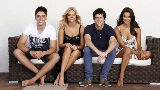 Rhiannon Fish, far right, with the cast of <i>Home and Away</i>.