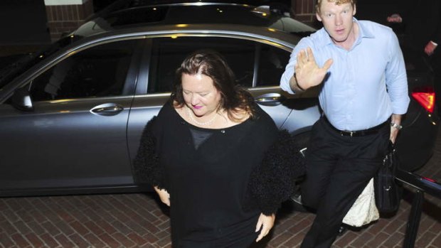Gina Rinehart arrives at the Hyatt Hotel, Canberra, on Wednesday night.