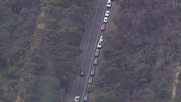 Cars back up after yesterday's accident near Lorne.
