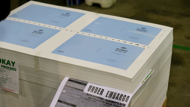 2016-17 Budget papers being prepared at the printers in Fyshwick, Canberra on Sunday 1 May 2016. Photo: Alex Ellinghausen